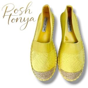 London Fog Karolyn Espadrilles Flats 5.5 Yellow Canvas Slip On Summer Shoes